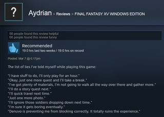 Illustration for article titled Final Fantasy XV, As Told By Steam Reviews